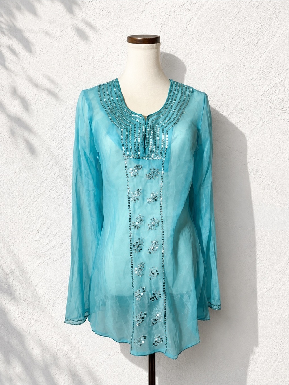 Teal  Fairycore bling longsleeve blouse / coverup L y2k